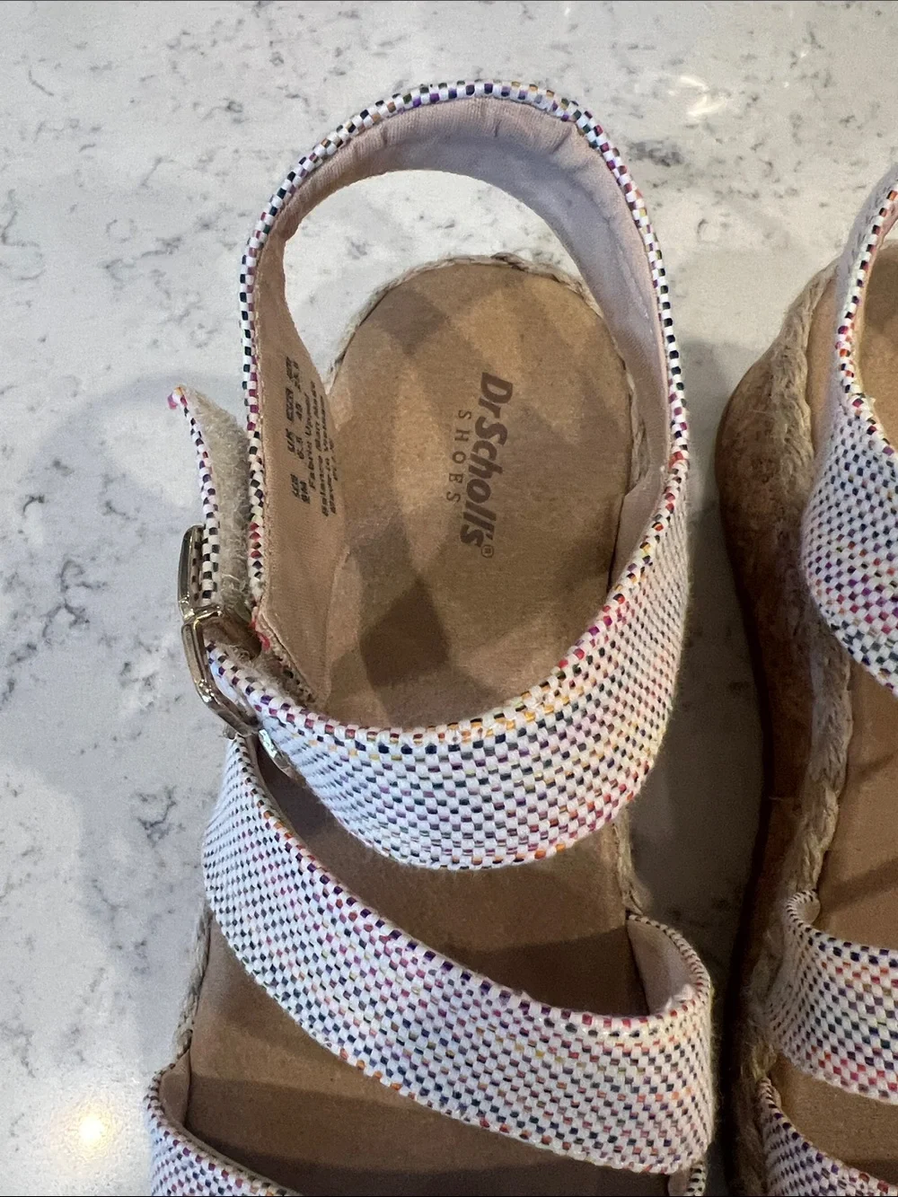 New Dr. Scholl's Multicolor Sparkle Wedge Sandals with Tan Footbed